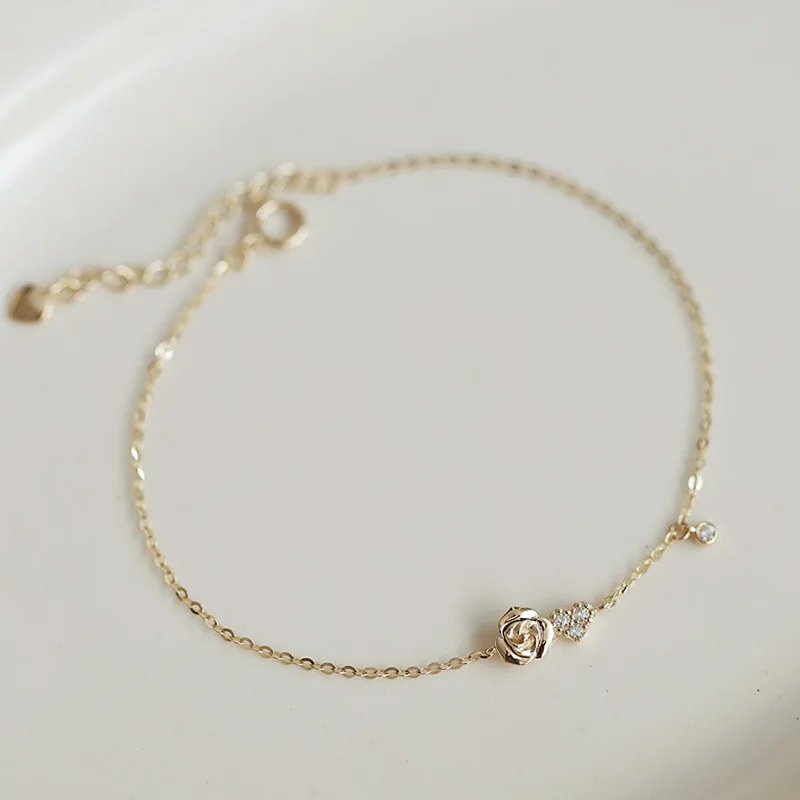 CCFJOYAS 925 Sterling Silver Rose Flower Bracelet for Girl Romantic Love Flash the Little Prince's Rose Bracelet Gift