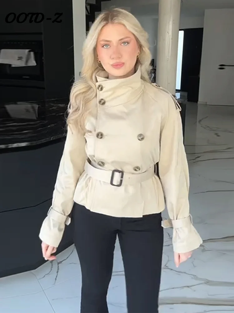 

Модное женское пальто с расклешенными рукавами, элегантное однобортное женское пальто с воротником-стойкой и длинными рукавами, весна 2025 года, пригородные женские пальто