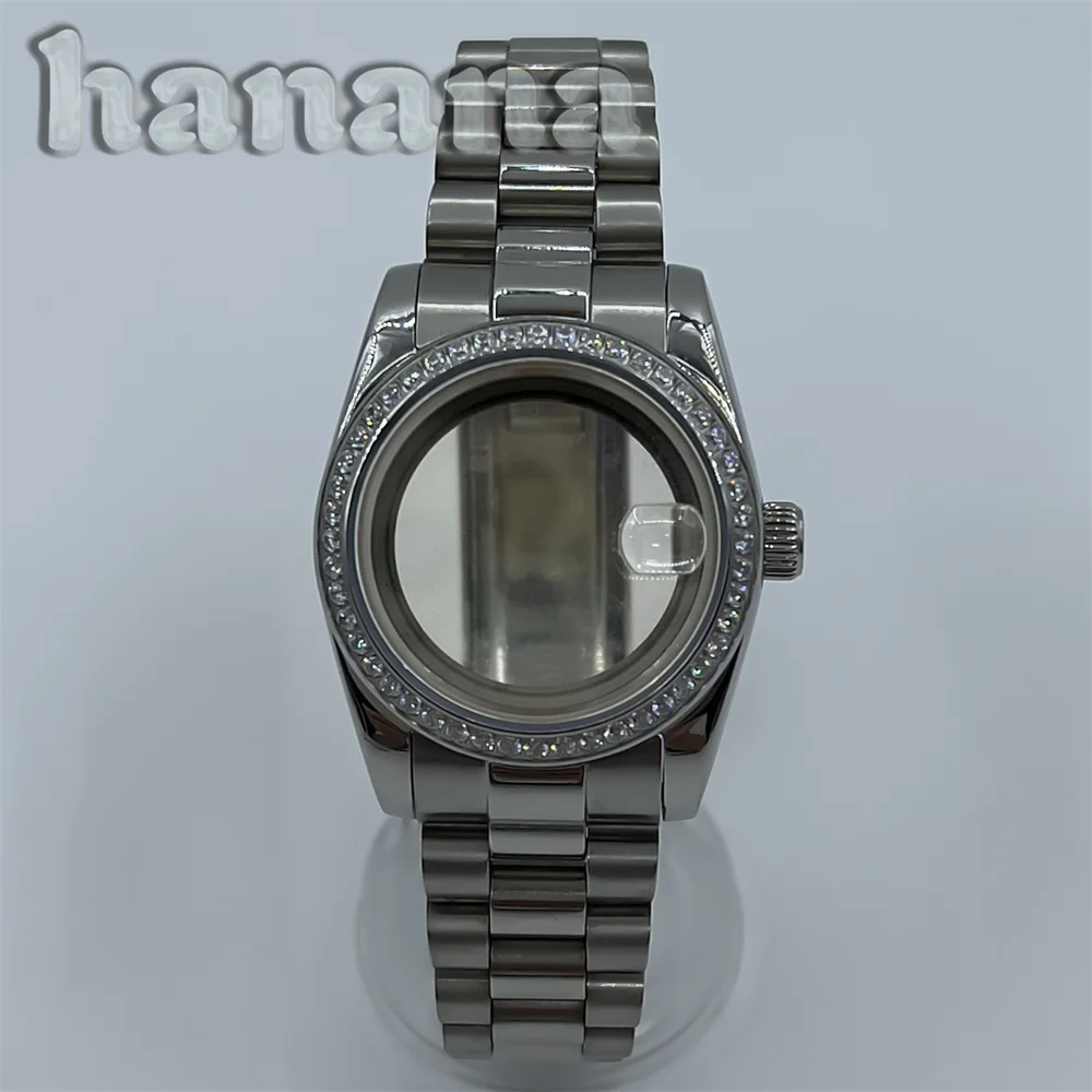 36mm/39mm diamond bezel NH35 case President strap Sapphire glass suitable for NH36 ETA2824 PT5000 movement watch accessory parts
