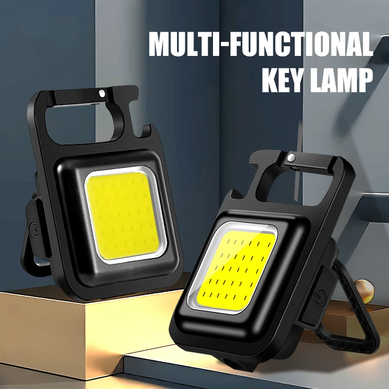 Mini lampe de poche porte-clés LED COB, lampe de poche aste USB, étanche IPtage, adaptée au camping en plein air, à la randonnée, 1000lm