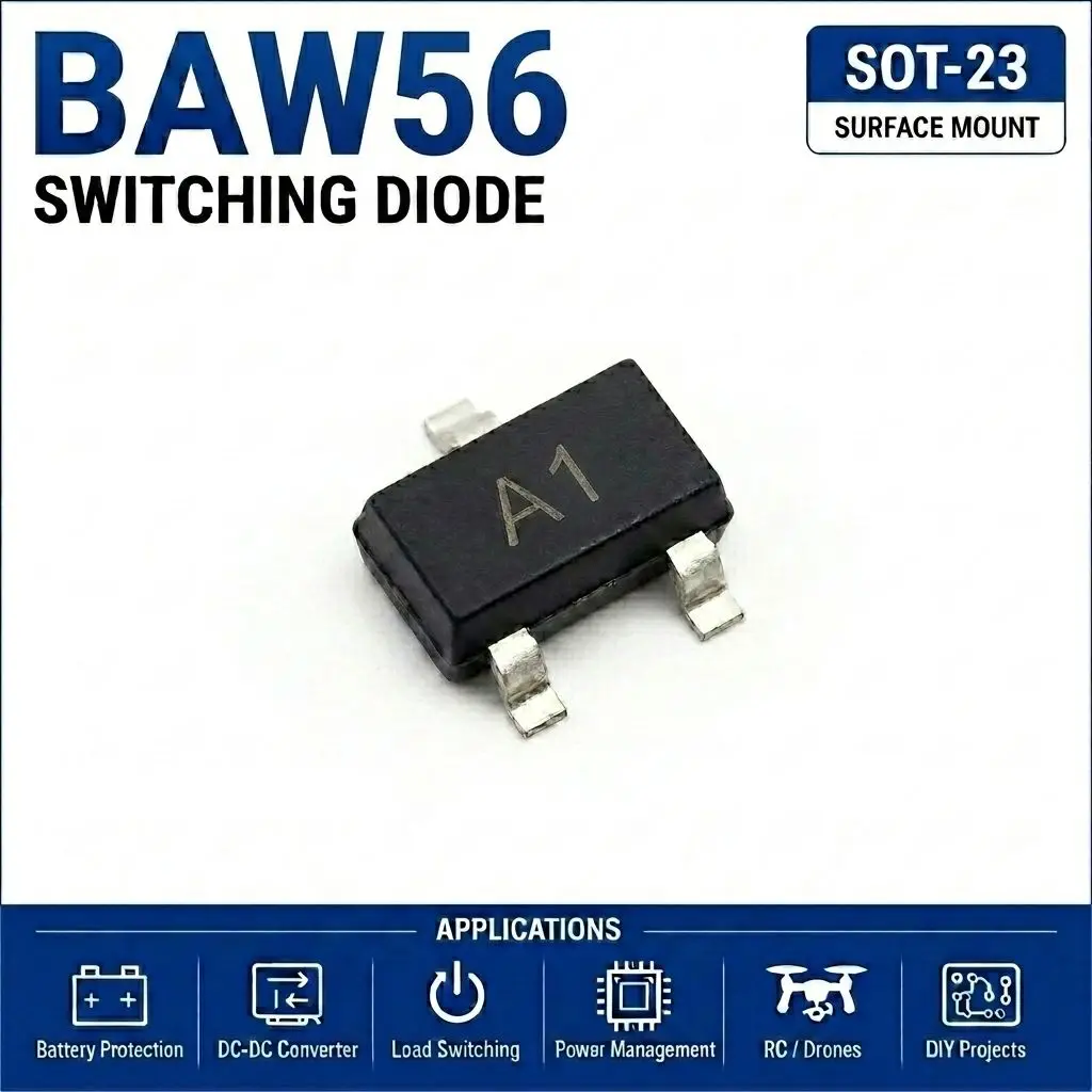 (100 pcs) BAW56 (Marking A1) SOT-23 - Switching Diode Dual Common Anode 70V 200mA