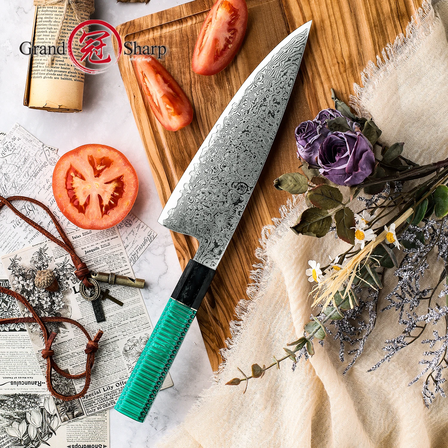 

Grandsharp Дамасские кухонные ножи 8-дюймовый нож Gyuto 67 слоев японской дамасской стали мясника инструменты для нарезки пищи НОВЫЙ