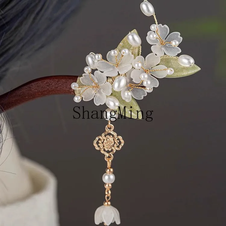 ZYH New Chinese Daily Hair Tiara Small Jasmine Sandalwood Hairpin National Style Hair Accessories Women