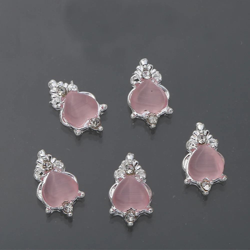 10Pcs Pink Metal Gem Zircon Nail Art Charm 3D Luxurious Heart Ribbon Cross Starlight Nail Decoration DIY Zircon Nail Accessories