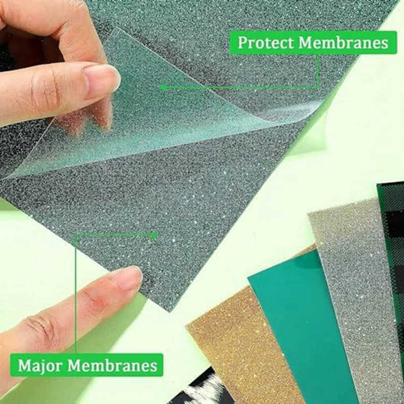 Christmas Heat Transfer Vinyl, 8 Sheets Green Glitter Plaidpattern Iron On Vinyl, Film Heat Press HTV Vinyl For DIY Durable