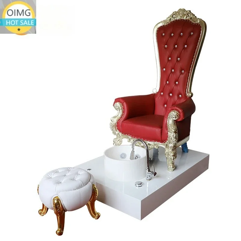 # Red Large Backrest Pedicure Chair with White Rectangular Base and Small Basin