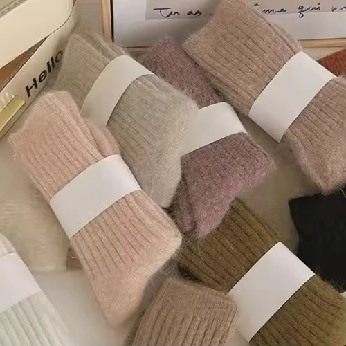 Winter Thick Warm Women's Cashmere Wool Socks Japanese Harajuku Style Solid Color Long Thermal Fashion Sox for Ladies - Image 5