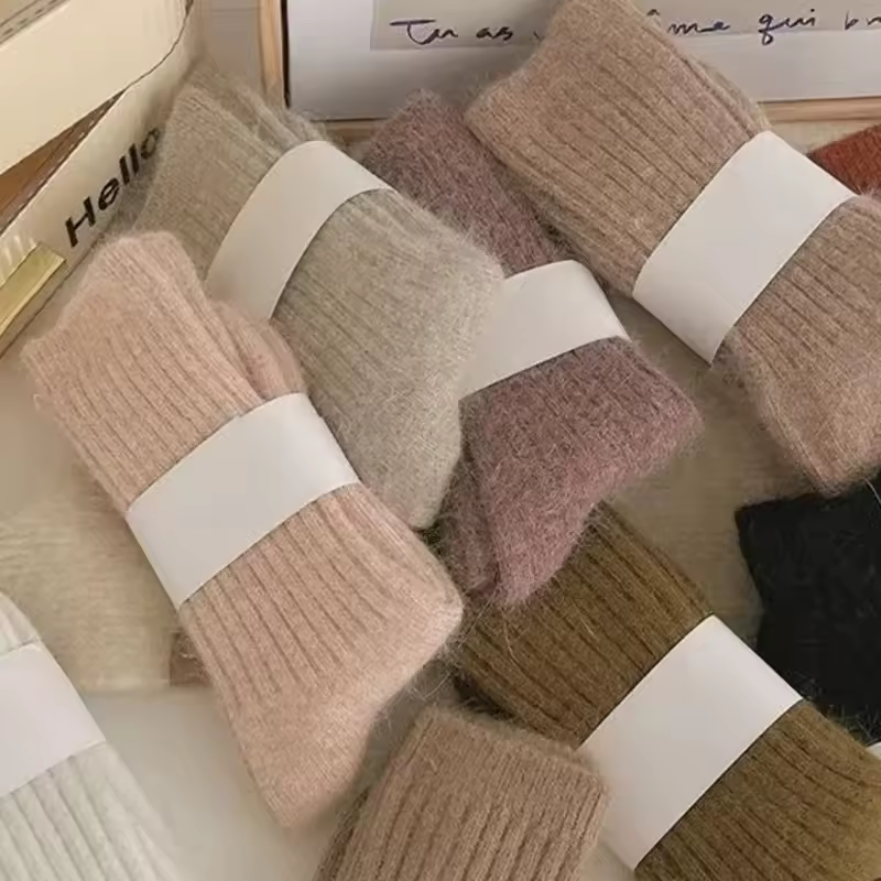 Winter Thick Warm Women's Cashmere Wool Socks Japanese Harajuku Style Solid Color Long Thermal Fashion Sox for Ladies - Image 5