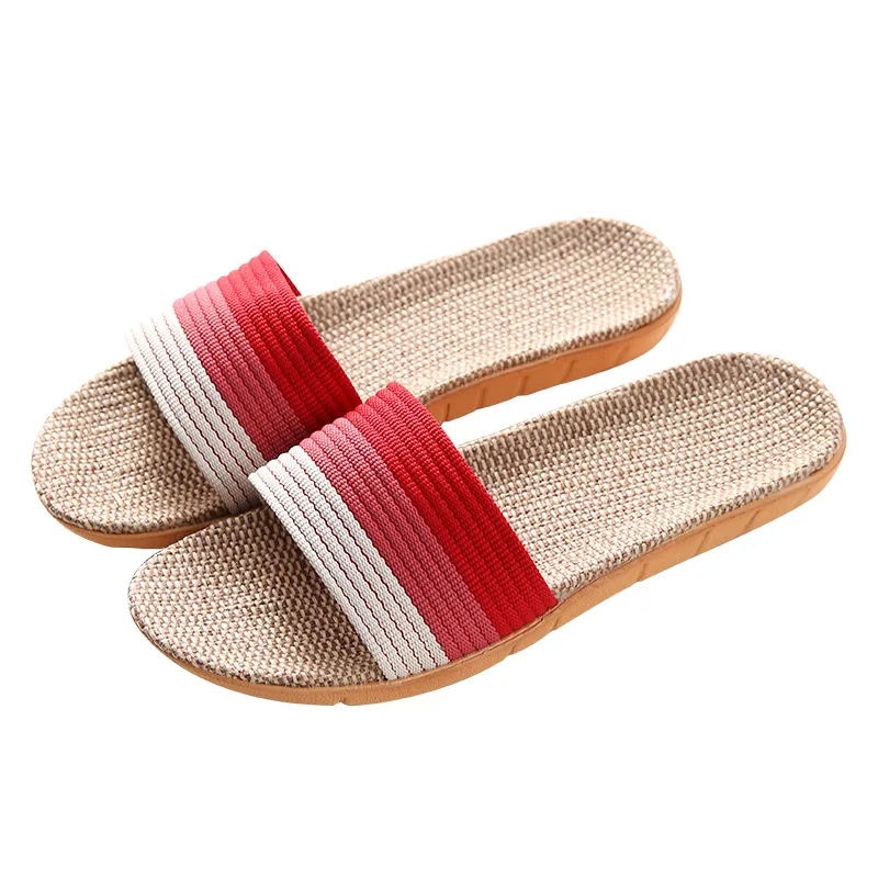 

Simple Women Linen Slippers Four Seasons Indoor Living Room Home Use Floor Ladies Linen Slippers Summer Eva Slides Zapatos