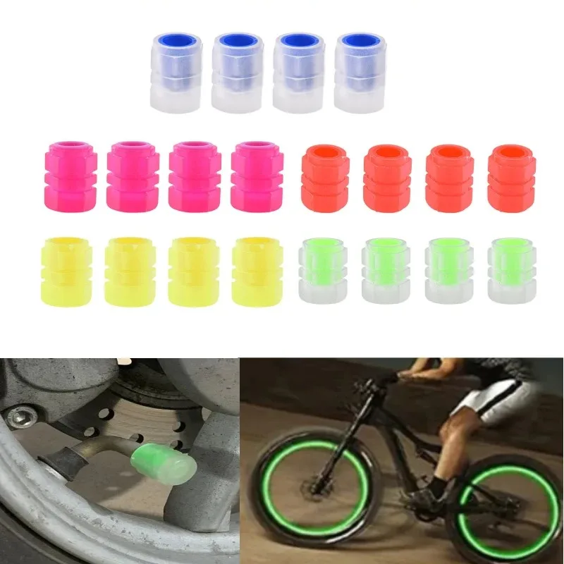 

4Pcs Luminous Car Tire Valve Caps Fluorescent Glow In The Dark Whee l Stem Air Caps for Auto Motorcycle Bike