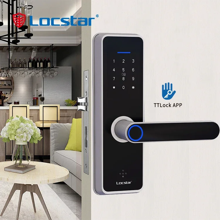 Locstar-電子デジタルドアロック,指紋ロック,パスワードカード,有効な小型アプリケーション,Wi-Fi,スマートステーション