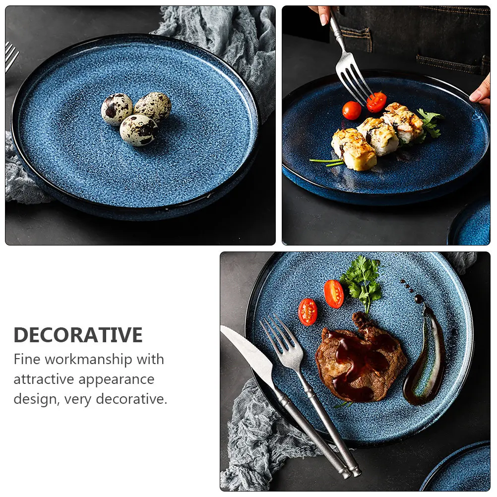 

Синяя керамическая тарелка для стейка, многофункциональная, с гладкой поверхностью, для закусок, сервировочное блюдо, элегантная посуда для дома