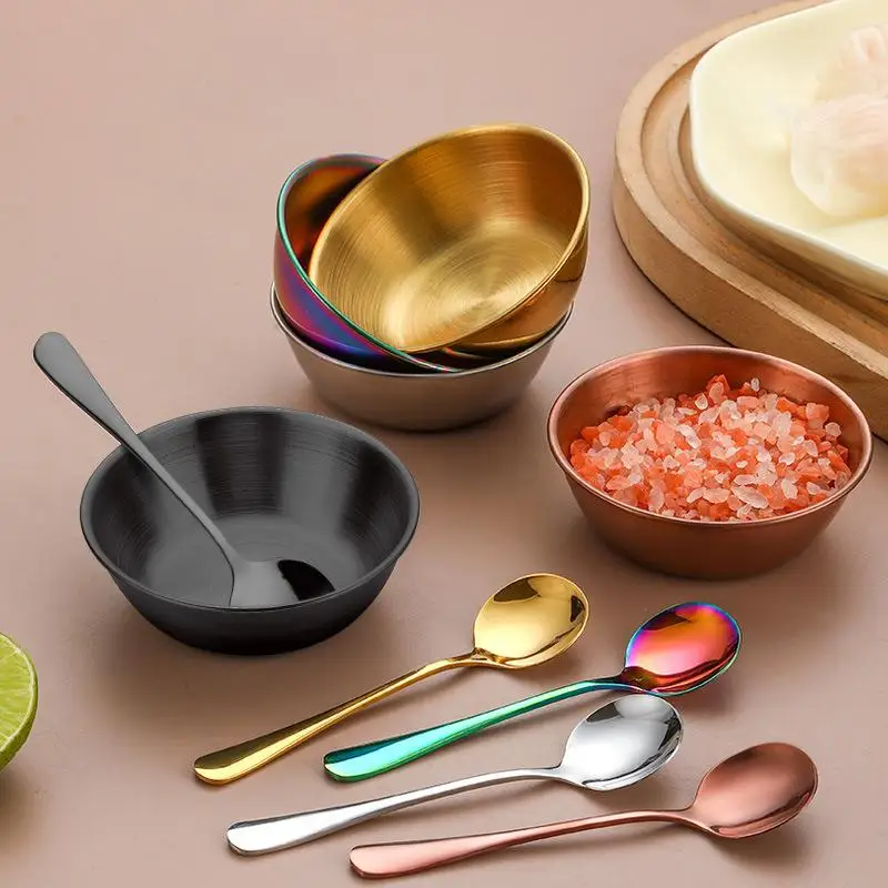 Stainless Steel Sauce Dishes And Spoon For Appetizer Seasoning Serving Dishes Sets Spice Plates Kitchen Tableware