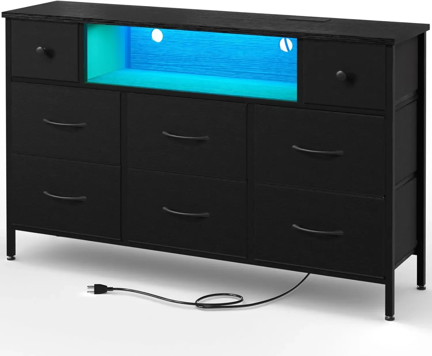 Fixwal Dresser for Bedroom with Power Outlets and LED Lights, Black 55