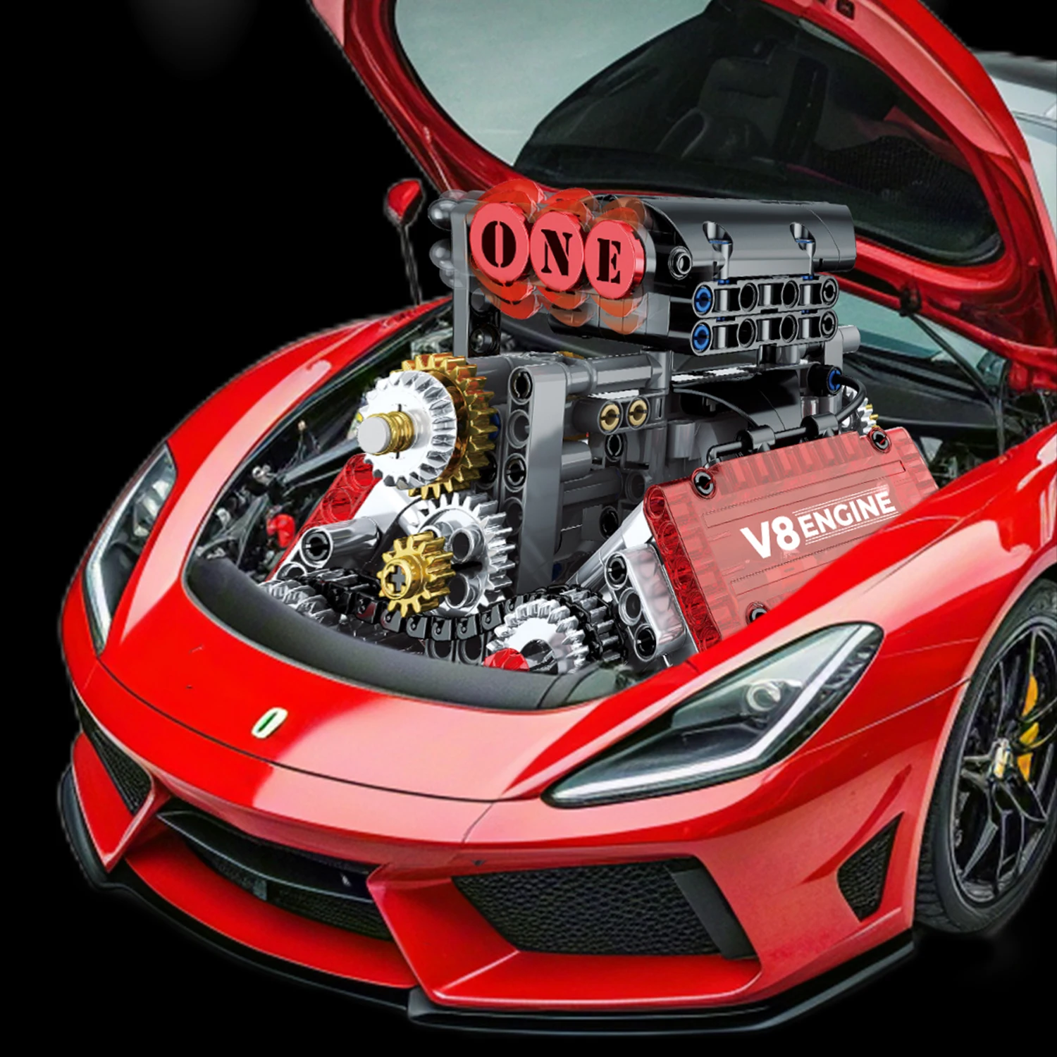 مجموعة مكعبات بناء محرك MOC التقنية V8 مع ضوء LED ونموذج آلية التحكم الآلي في التطبيق للبالغين #3