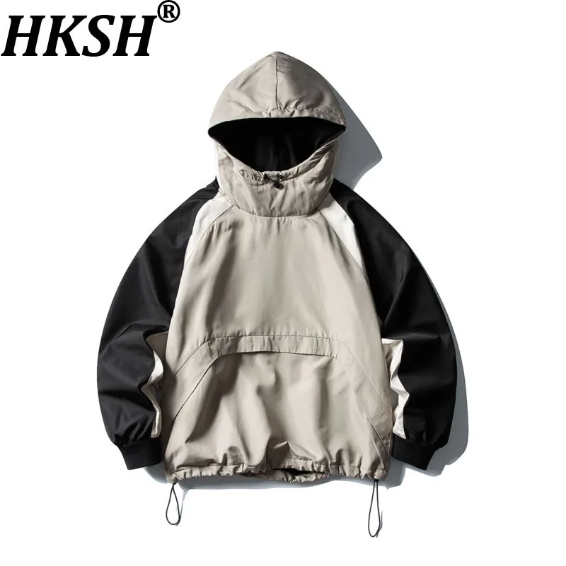 

HKSH Winter New Women Paddeed Coat Hooded Color Block Drawstring Hem American Retro Outdoor Sports Pullover Warm Jackets HK15344