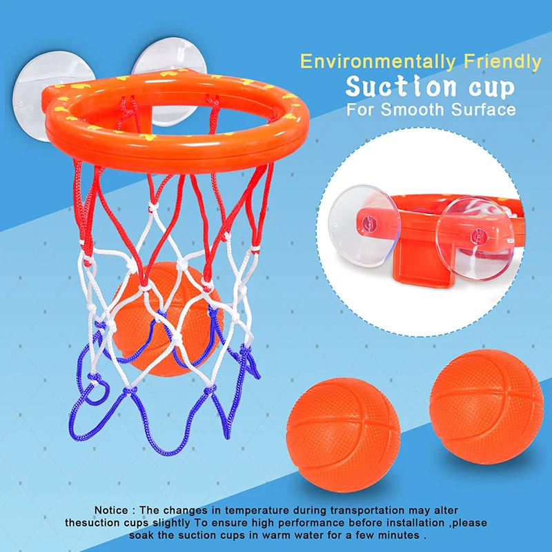 Fun Basketball Hoop Balls Playset Boys Girls Bath Toys Bathtub 3 Balls Set Strong Suction Cup Bathroom Game for Kids Toddlers