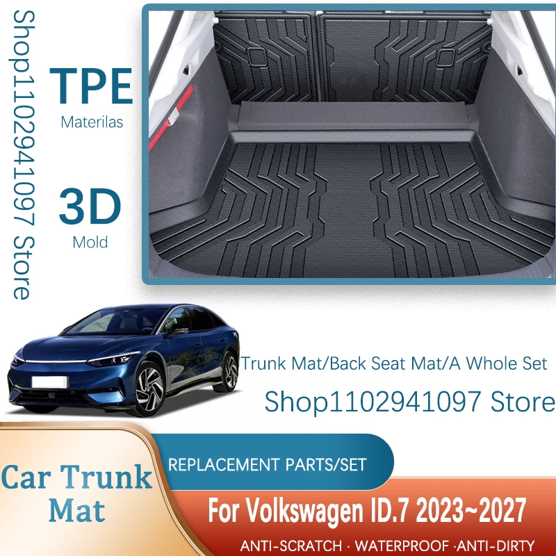 Car Trunk Mat For Volkswagen ID.7 VW ID7 2023 2024 2025 2026 2027 Waterproof Carpet Storage Pad Cargo Liner Rug Auto Accessories