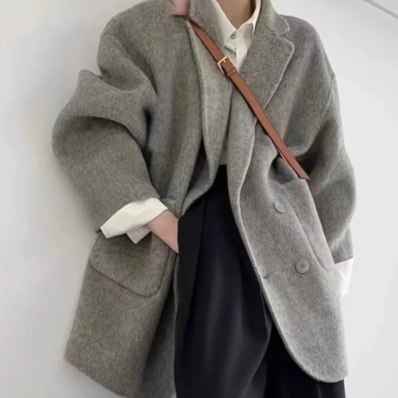 

Double-sided Wool Coat Female Autumn and Winter Korean Small Suit Herringbone Wool Coat Thickness