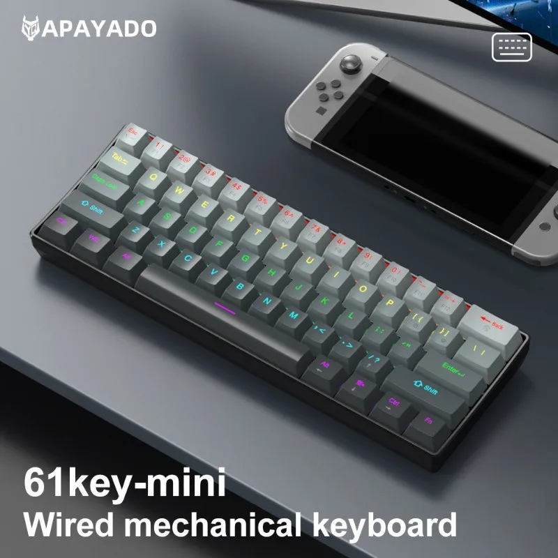 APAYADO K61 Mini Mechanical Keyboard 61 Tombol Tipe-C Keycaps Gradien yang Dapat Dilepas N-Key Rollover Ringkas