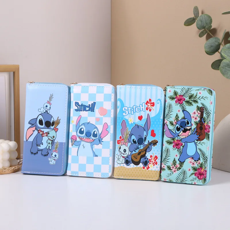 Kawaii Disney Stitch Purse Ladies Anime Cartoon Cute Stitch Print Change Bank Card Storage Large Capacity Double Zipper Wallet