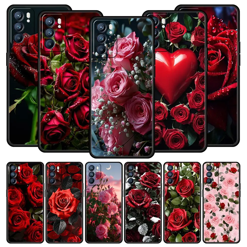 Beautiful Red Rose Flowers Phone Case For Oppo Reno8 Reno7 Reno6 Pro A54 5G Find X6 X5 A53 A52 A9 A15 A95 A17 A16 A57 A31 Cover