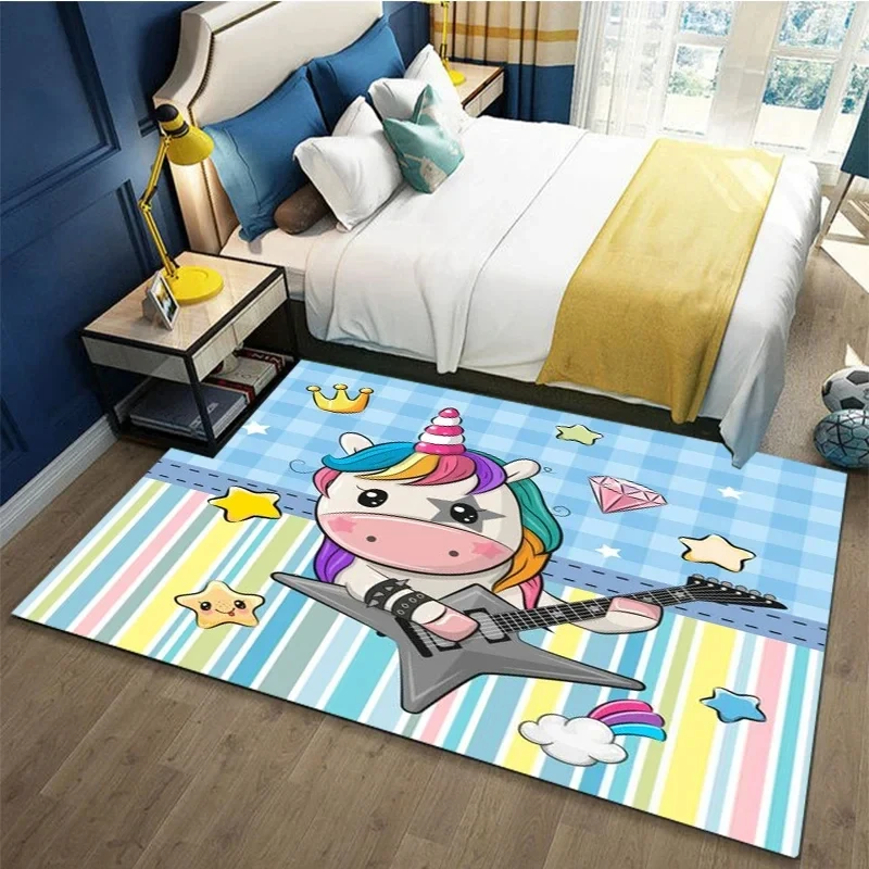 Cartoon Unicorn Rainbow Carpet Kids Girls Bedroom Decoration Area Rug Lovely Fantasy Animal Floor Mat Home Living Room Doormat