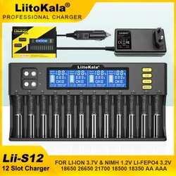 LiitoKala Lii-S12 Lii-D4XL Lii-S8 LCD 21700 18650 3,7 V Li-ion 3,2 V LiFePO4 1,2 V NiMH/Cd 26650 32700 D AA AAA 9 V Ładowarka