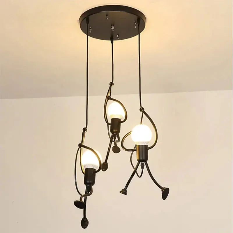 LED Pendant Lights Vintage Iron Little Man Hanging Lamp for Home Living Children's Room Dining Table Decor E27 Pendant Light