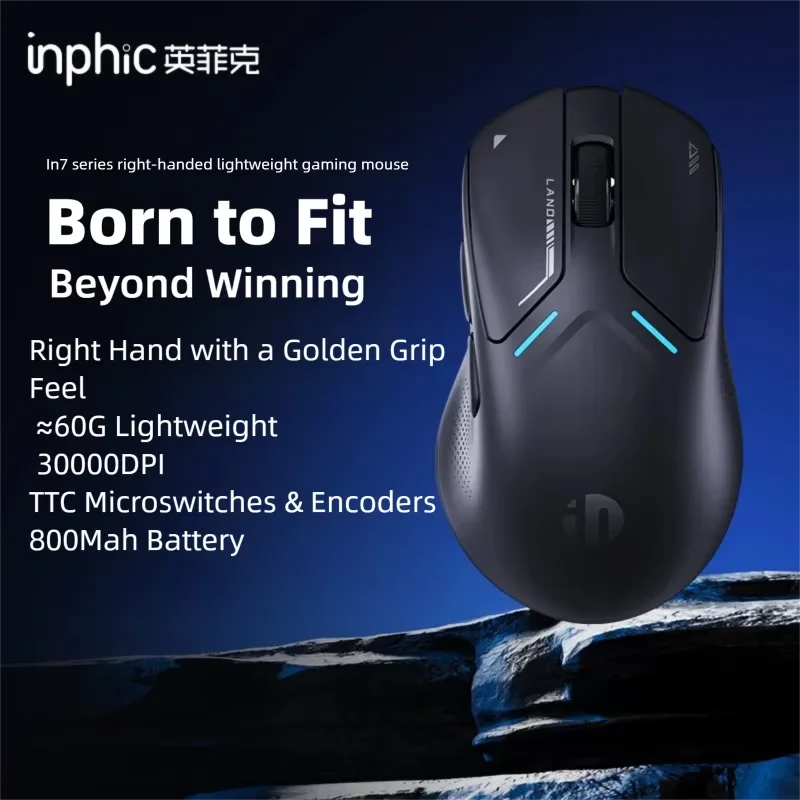 INPHIC IN7 Wireless Gaming Mouse Tri-Mode BT 2.4G Wired 60g Light Ergonomic 30000DPI Rechargeable Mice for Office Game PC Laptop