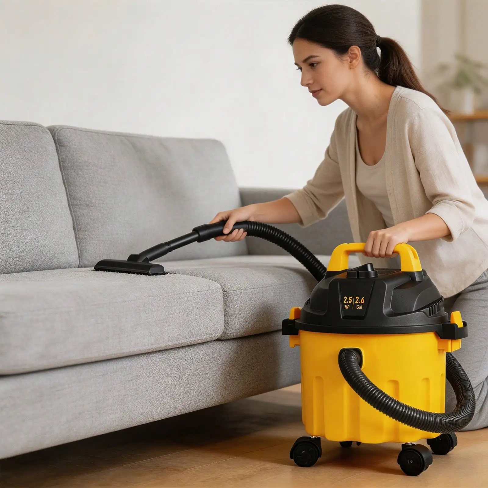Wet Dry Vac, 2.6 Gallon, 2.5 Peak , 3 In 1 Portable Shop Vacuum With Blowing Function, Attachments Storage, Perfect For Cleaning Floor, Upholstery, Gap, Car, Black/Yellow, ETL Listed sv25041489799682984