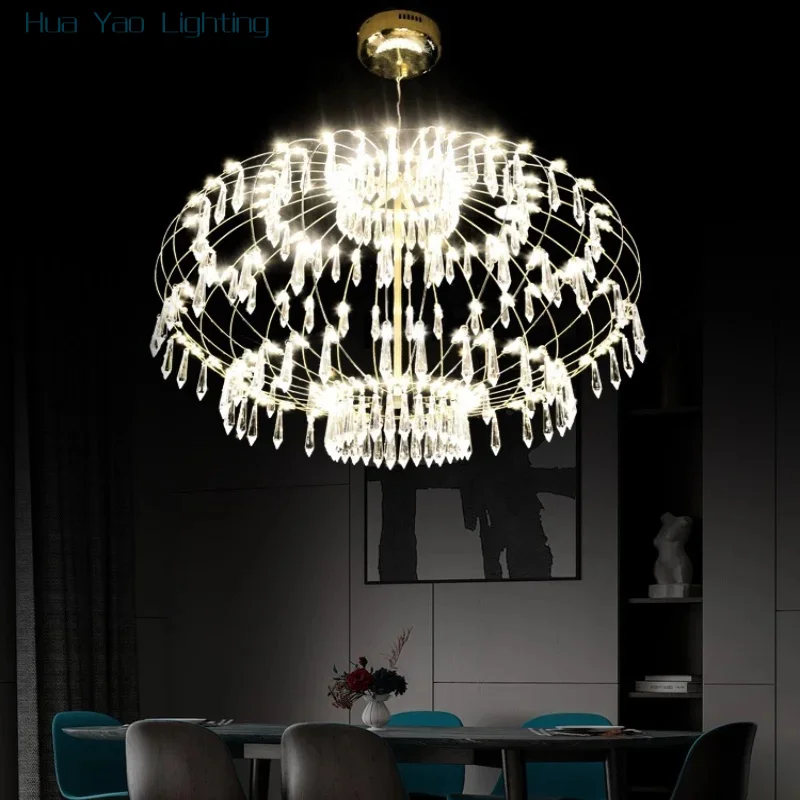 French Luxury Stainless Steel Crystal Chandelier Italian Minimalist Dining Room Living Room Shaped Chandelier