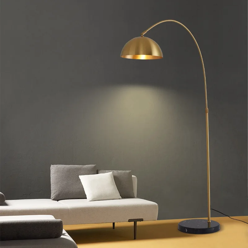 Minimalist design living room corner large curved floor lamp copper luxury hotel bedroom study modern vertical floor lamp