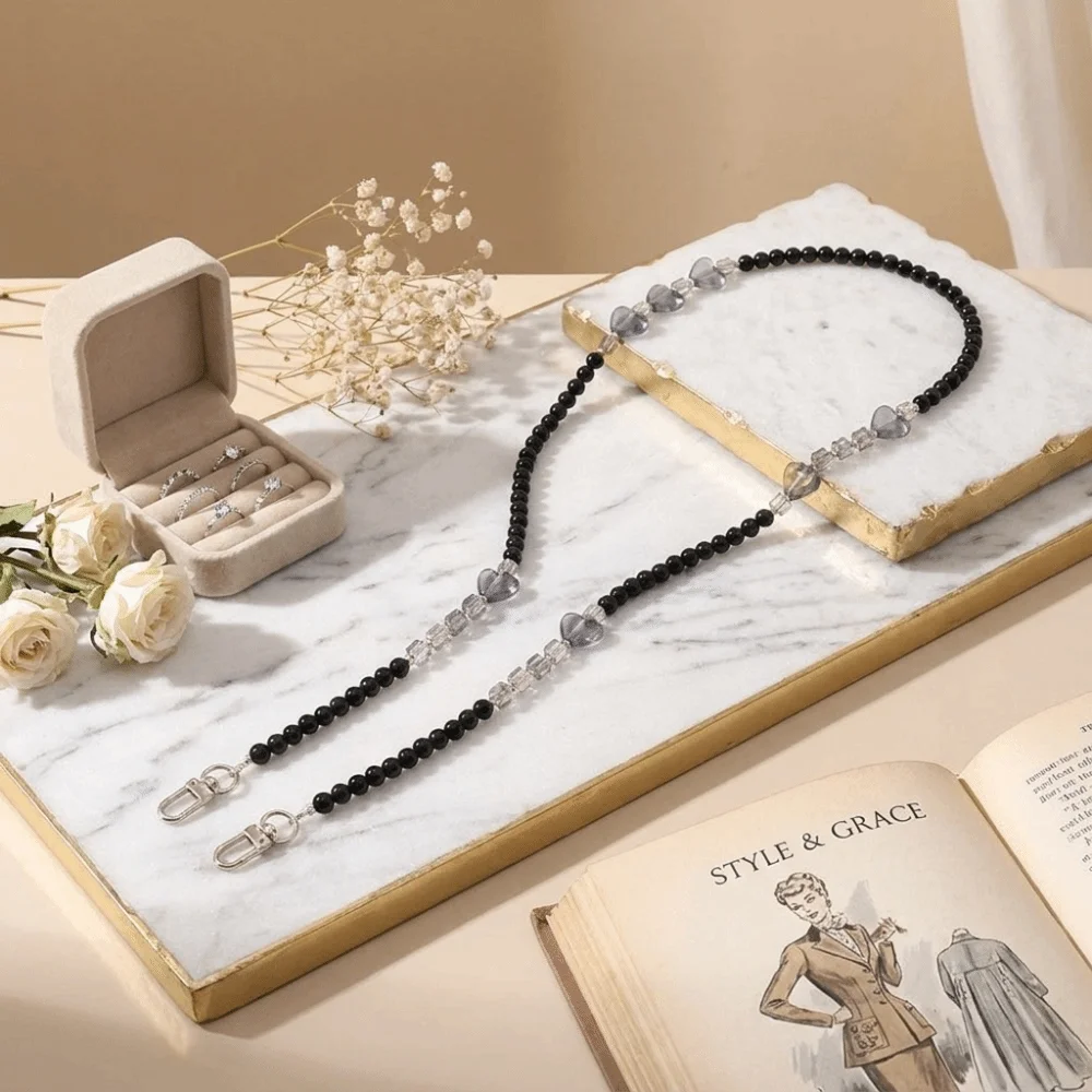 Acrylic Beads Beaded Phone Chain Dual Clips Heart Shape Crossbody Phone Strap Clear Translucent Metal Hardware