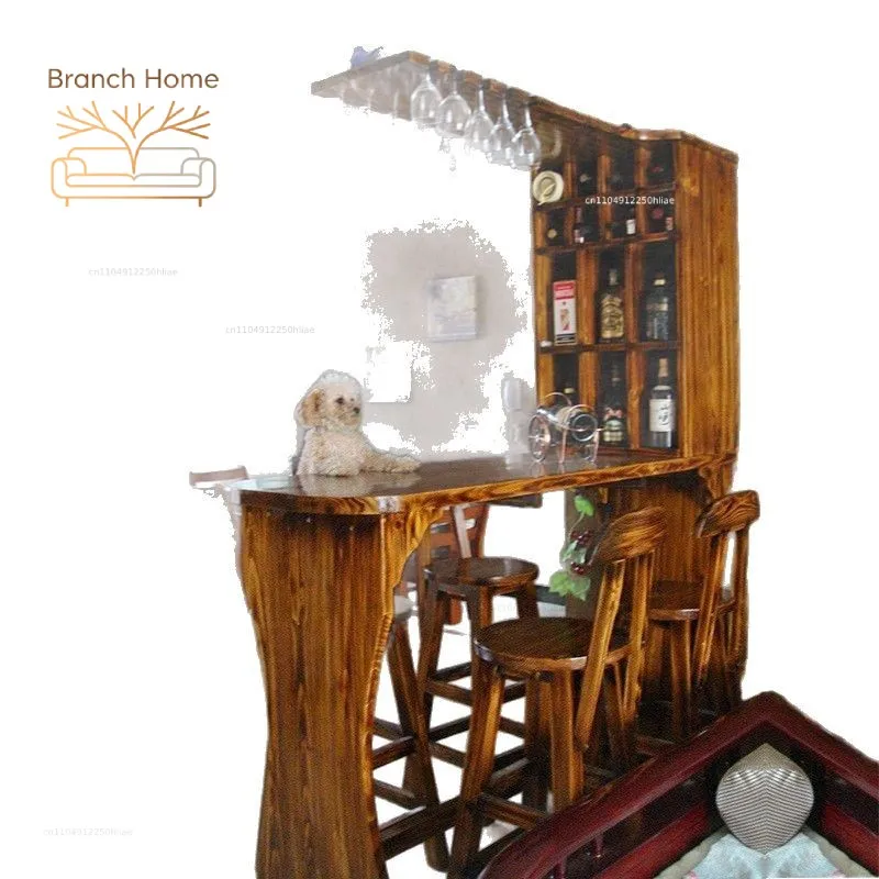 Solid Wood Household Bar Table Set | Partition Wine Cabinet & Bar Stools | Modern Minimalist Foyer Bar Furniture