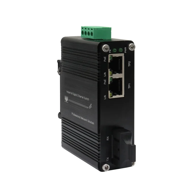Mini Industrial 1-Port 1000Base-X إلى 2-Port 10/100/1000Base-T 30W PoE محول الوسائط معدات تحويل الاتصالات البصرية #1
