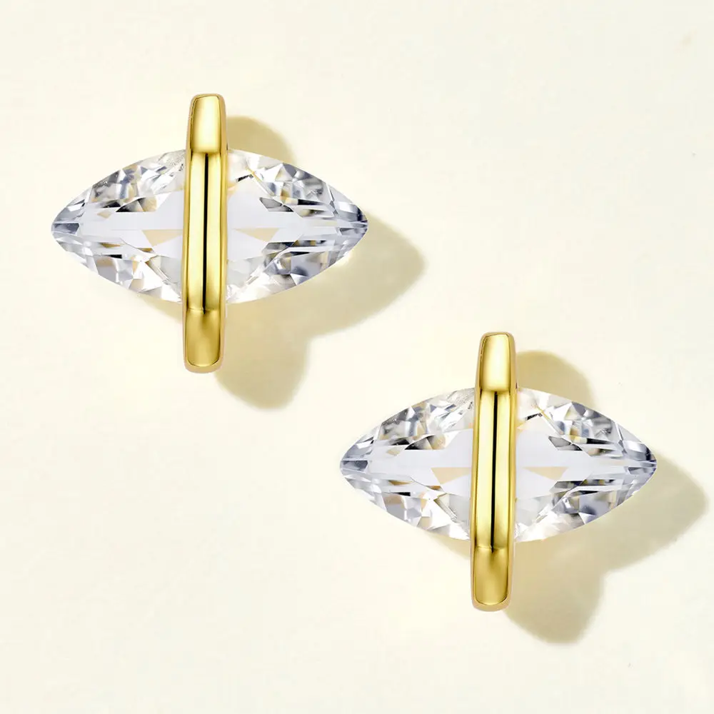 SONGYUN High Carbon Gemstones Jewelry Women 925 Sterling Silver Thick Gold Plated White Crystal Marquise Cut Stud Earrings