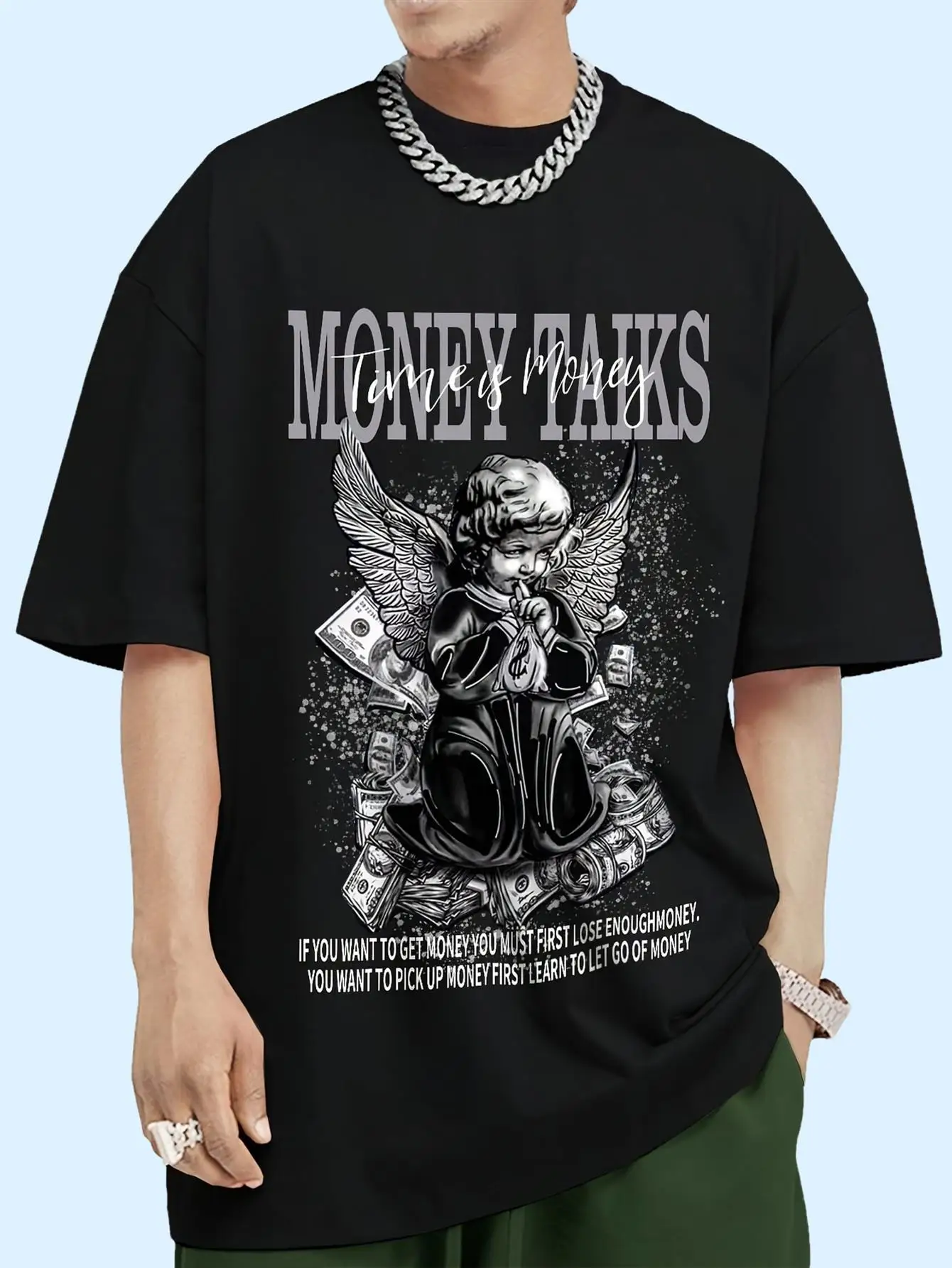 

MONEY TALKS Мужская футболка с круглым вырезом и короткими рукавами в уличном стиле с графическим узором, летняя уличная футболка