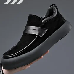 Shoes Men Leather Original Designer Cow Suede Leather Shoes Men's New Thick Sole Loafers Soft Sole Suede Leather Casual Shoes