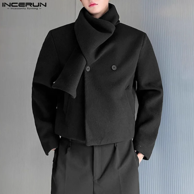 INCERUN Men Harajuku Solid Jackets Bib Design Deconstruction Simple Outwear 2024 Casual Long Sleeve Autumn Winter Handsome Coats