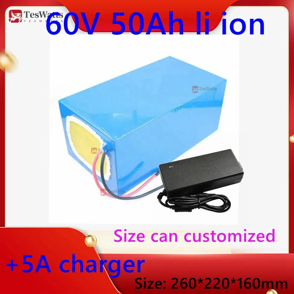 Lithium 60V 50Ah li ion battery pack with BMS for 4800w welectric scooter power supply motorcycle energy storage +5A charger