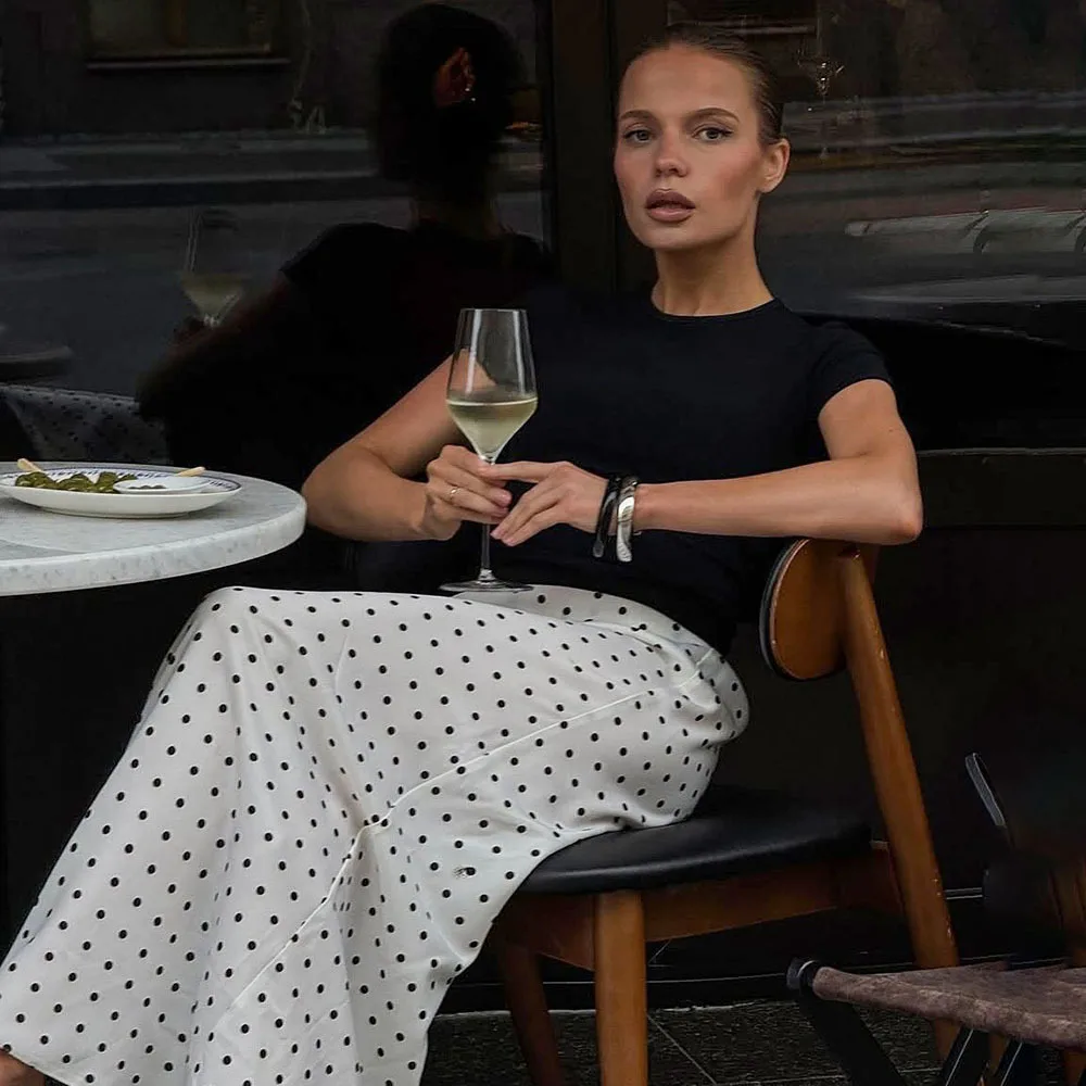 Blifanbo Autumn Polka Dot Long Skirt For Women Elegant Fashion High Waist Straight Skirt Slim Patchwork Female Skirt Streetwear