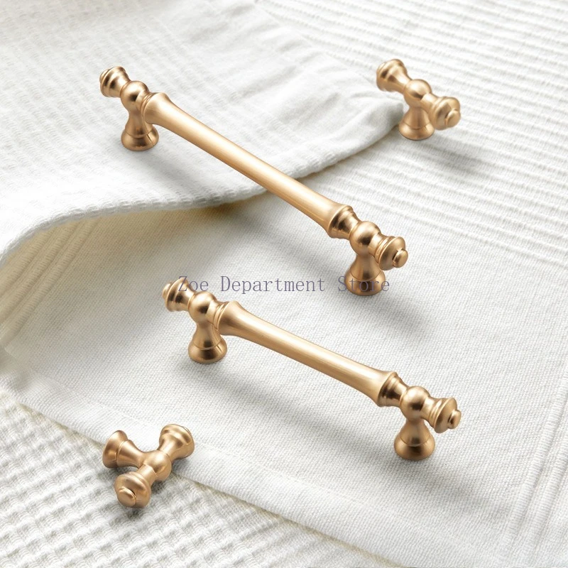 2pcs Brushed Brass Cabinet Knobs, Golden Zinc Alloy Metal Handles for Kitchen Cupboards & Vanity Drawers, Durably Crafted f
