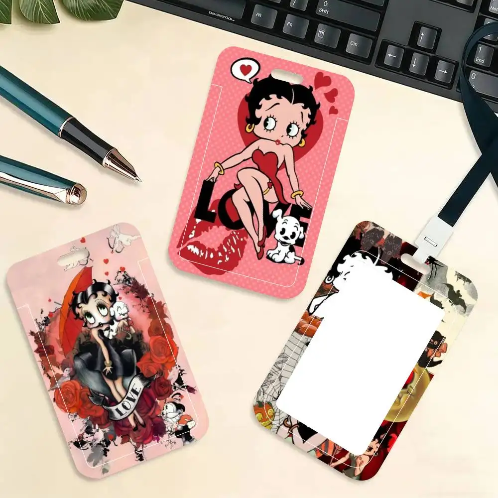 Pretty Cartoon B-Betty B-boop ID Card Holder Neck Strap Pendant Door Badge Holder Lanyards Keychain Work Credential Case Gift view 4
