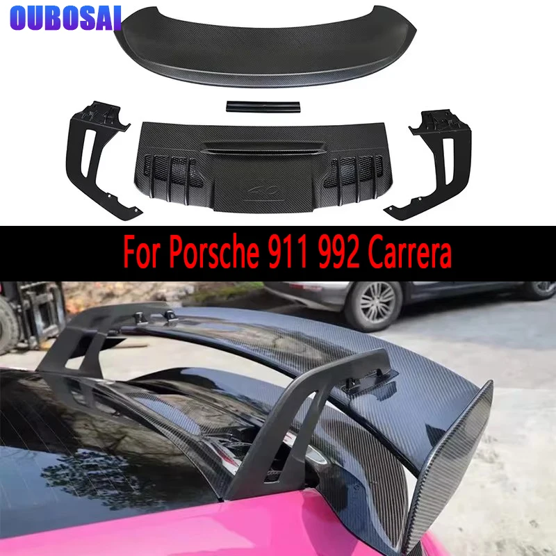 For Porsche 911 992 Carrera GT3 Style 2019+ Carbon Fiber Car Rear Trunk Spoiler Rear Wing Tail Wing Parts Body kit