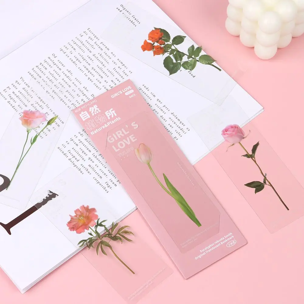 5Pcs/Set Nature Plants Flower Ins Style Bookmarks Card Translucent Flower Book Note Marker Page Holder PET Reading Bookmarks