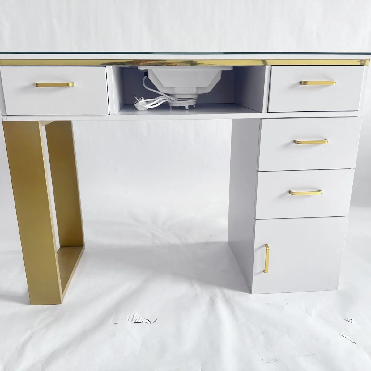 Modern Wood Nail Manicure Table, White Nail Tech Table with Dust Collector, Professional Nail Station for Beauty Spa Salon