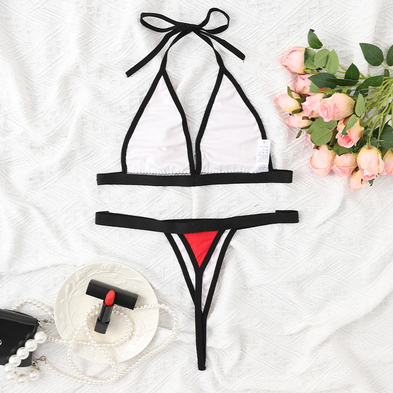 Traje de baño liso para mujer, conjunto de Bikini con sujetador y Tanga, sin almohadilla, lencería Sexy sin aros