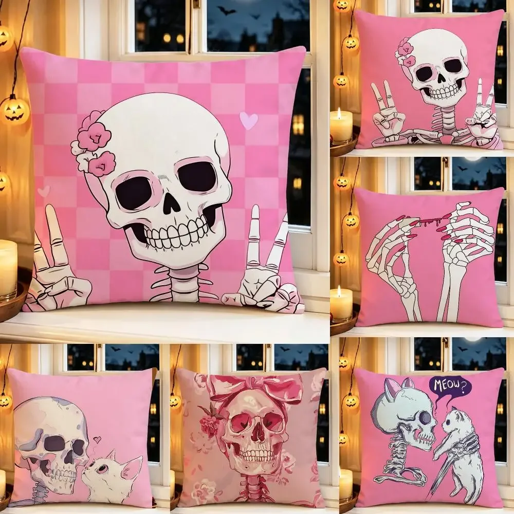 Halloween decoration pillow cover,  Scary Creepy Cushion cover, pink skull decoration  Living Room Sofa Halloween Holiday Gift