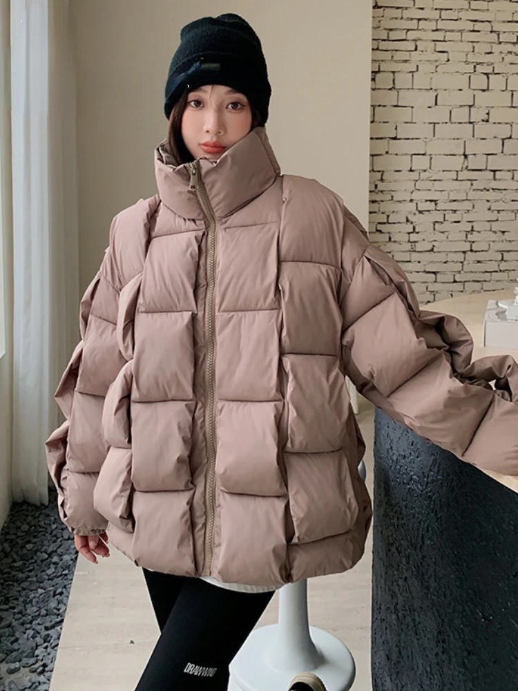 Puffer Parkas acolchoados acolchoados de manga comprida para mulheres, jaqueta casual, casaco grosso e quente, tops de neve, inverno, novo, 2021,